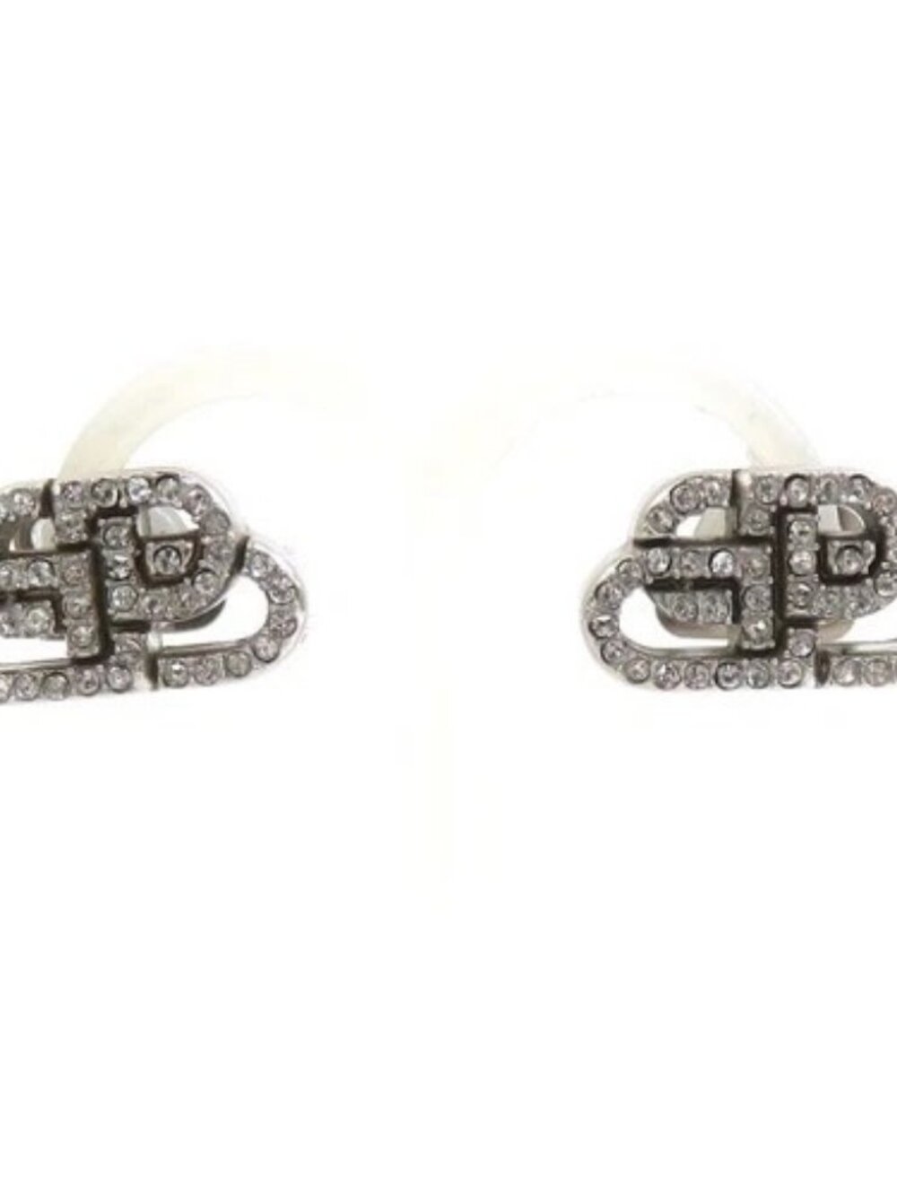 Auth BALENCIAGA BB XS Stud Pierce Earrings Silver Metal/Rhinestone - r10989k